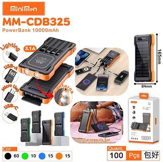 Carregador Portátil Solar Power Bank 10000mAh 4 Cabos Embutidos Lanterna LED Universal USB