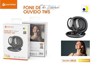 Fone Bluetooth TWS Sem Fio com Display LED, Bluetooth 6.0 e Gancho Esportivo