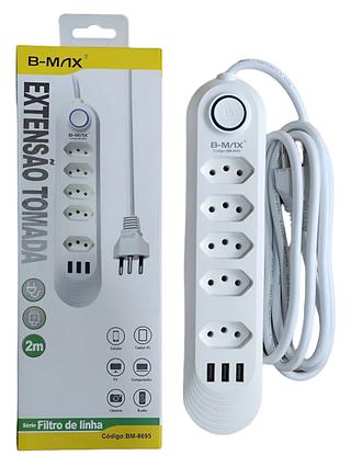 Extensão 5 Tomadas + 3 Usb 2 Metros Filtro De Linha—BMAX