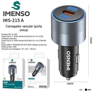 Fonte Carregador carro USB + 2 Tipo-c 85W—IMENSO