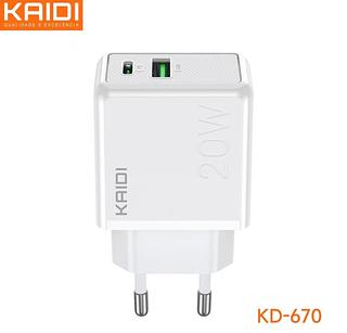 Carregador Fonte Duplo Rápido Turbo 20w Kaidi Usb-Pd20w