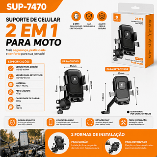 SUPORTE DE CELULAR 2EM1 PARA MOTO E BICICLETA