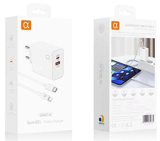 Carregador Turbo Gan 40w Para Iphone 8 X Xr 11 12 13 14 Pro Max Branco