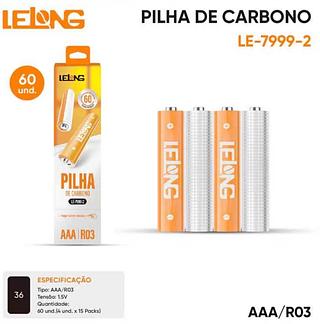 Kit Com 60 Unidades Pilha Carbono AAa Tubo Lelong