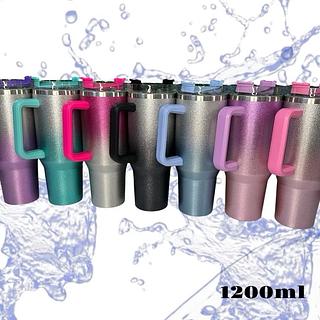 Copo com Alça 1200ml Térmica Moderno Modelo Brilhante com Glitter Com Tampa e Canudo