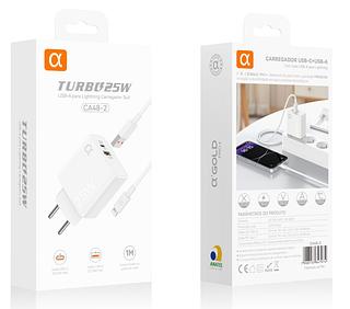 Carregador Completo TurboRápido 25w QC3.0 +USB+Cabo iphone —AGOLD ORIGINAL（ca45-2）