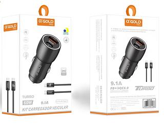 ￼Carregador Veicular 60w Turbo Porta Dupla + Cabo Tipo C Tipo C Super Rapido