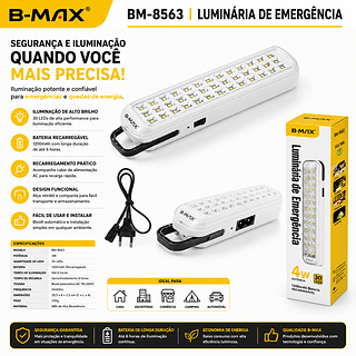 Lâmpada de Led Emergência 42Leds Recarregável—BMAX