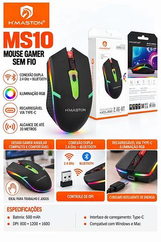￼MOUSE GAMING 2.4G+BT H'MASTON REGARREGÁVEL MS10