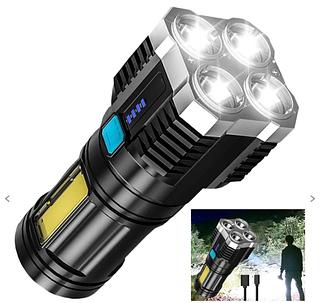Lanterna Tática Recarregável 4 Potentes Leds Usb Iluminação