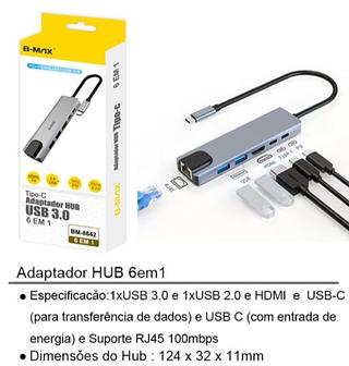 ￼HUB 3.0 De Porta USB Tipo C 6 Em 1 RJ45 Adaptador HDMI Para Laptop Adequado Laptops E Computadores