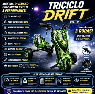 Triciclo elétrico infantil de 8,5 polegadas e 350W com luzes LED, Bluetooth, 3 velocidades e equipamentos de proteção (capacete, joelheiras e cotoveleiras)ksl-