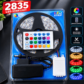 Fita Led 5m Rgb 3528w Prova D'agua + Controle + Fonte +catela montado