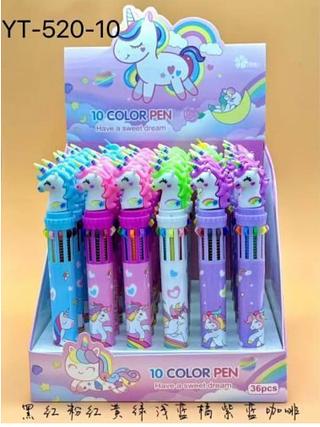 Caneta esferográfica 10 cores multicor ，unicornio