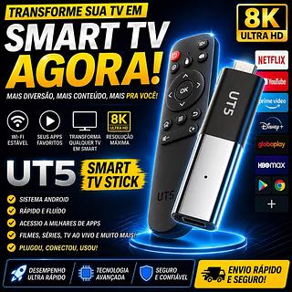 ￼TV Box Stick UT5 8K Android | Transforme sua TV em Smart + Acesso a Apps e Streaming