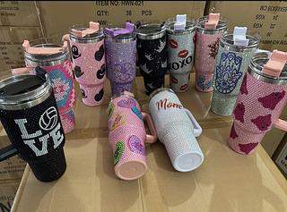 Copo Garrafa de água 1200Ml térmico strass brilho inox Quecher