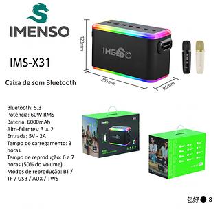 Caixa De Som Portátil Bluetooth Imenso X31 80W Ipx4 C/ 2 Mic 100% ORIGINAL
