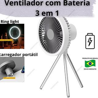 ￼Ventilador Recarregável Portátil Ring Light De Mesa USB Silencioso Portátil 3 em 1