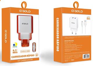 Carregador Completo TurboRápido AGOLD 2 Usb 4.1A iphone