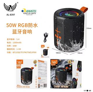 ￼Caixa de som portátil Bluetooth 50W TWS LED/USB/SD/FM com graves potentes