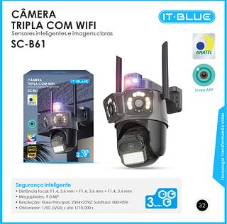 Câmera De Segurança Externa Lente Tripla Sirene Rastreamento Cor Preto