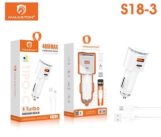 Carregador Veicular Turbo 9.1a Duplo, Carro, Qc 3.0 + Cabo Tipo C，Hmaston