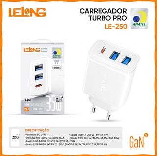 Carregador Lelong Le-250 Turbo Pró 2 Usb + Tipo C 35w