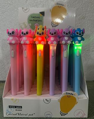 ￼Caneta Stitch Com Led Tinta preta Papelaria Fofa Kawaii 4cores/Caneta à base de água