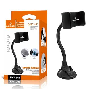 Suporte Veicular Haste Flexível Lehmox LEY-1666 Ventosa de Silicone Celulares 3.5" a 6"