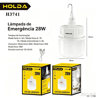 Lâmpada LED Recarregável Portátil 28W Luz Forte Fraca Camping Bancada