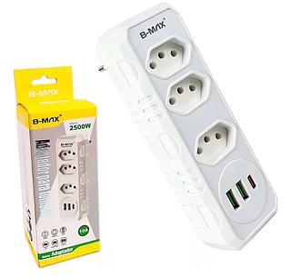 Benjamin Triplo Adaptador de Tomada com 3 Saídas, 2 USB e 1 Tipo C—BMAX