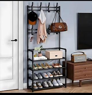 ￼Sapateira Organizadora Com Ganchos 4 Prateleiras - Preto（20pc X45=900）