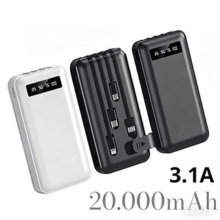Carregador Power Bank Portátil 20000Mah Universal Saída 4 Cabos