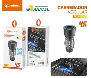 FONTE/CARREGADOR VEICULAR USB+C 45W QC4.0