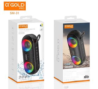 ￼Caixa de Som Bluetooth A'Gold SM-31 20W LED RGB Resistente à Água IPX6 TWS