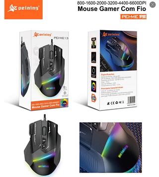 MOUSE COM FIO E LED 8D RGB PRETO C/ LUZ COLORIDA