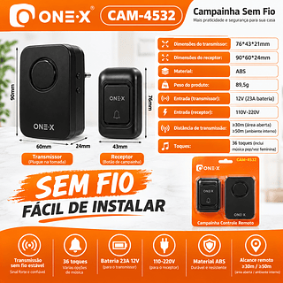 ￼Campainha Sem Fio Bivolt IP55 Alto Volume | Tom/Volume Ajustável | Fácil Instalação