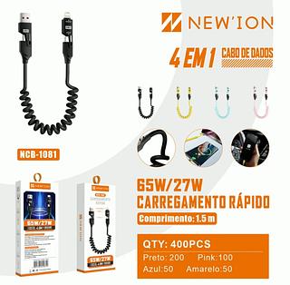 4 in 1 65W Fast Charging USB-A+Type C to ios+Type C Cable Car Spring Retractable Data Cable Support Carplay/Carlife Phone Charger Cord