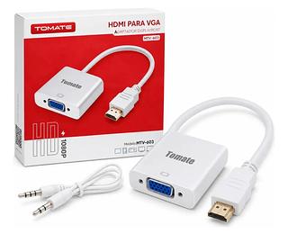 Cabo Conversor Adaptador Hdmi P/ Vga Audio P2 Tomate
