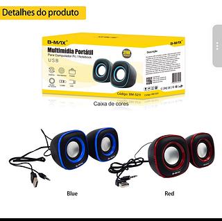 CAIXA DE SOM MULTIMIDIA HAYOM, PARA PC, USB, 3W2, PRETO E AZUL