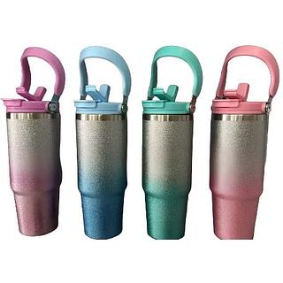 Copo Térmico Feminino Glitter Brilho 900ml Resistente Grande Com Tampa Dupla Camada Aço Inox