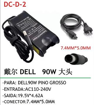 Fonte Carregador Notebook Dell 19,5v 4,62a 90w Plug Grosso 7.4mmx5.0mm