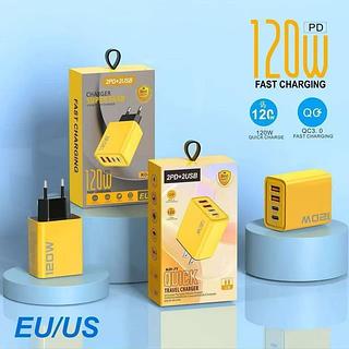 Carregador Para Celular 4 Entradas USB e USB-C Fonte 120w Com Cabo Typec