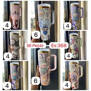 Copo LABUBU Térmico com Canudo 1.2L Inox 1200mL Garrafa com Protetor de Canudo Florido Personalizado Floral