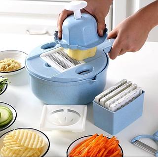 Kit Fatiador Ralador Cortador de Legumes Verduras Frutas Multifuncional Com Lâminas em Inox