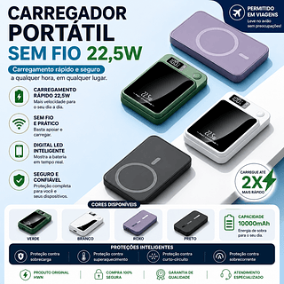 ￼Carregador Portátil Para Iphone Indução Magsafe Powerbank 10000mAh Battery Pack