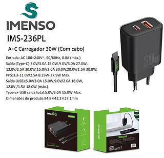 Carregador Turbo Entrada Dupla USB-A e USB-C saída Lightning