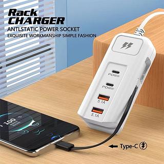 Carregador Turbo 66W Portátil 2USB+2Tipo-C – Fonte Rápida para Celular Tablet e Notebook