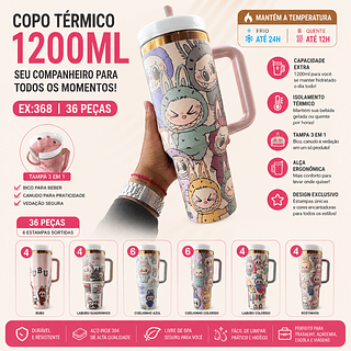 Copo LABUBU Térmico com Canudo 1.2L Inox 1200mL Garrafa com Protetor de Canudo Florido Personalizado Floral