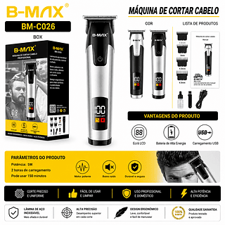 ￼Máquina De Cortar Cabelo Cortador Barbeador Aparador Profissional Acabamento Barba 8 Peças Elétrico
